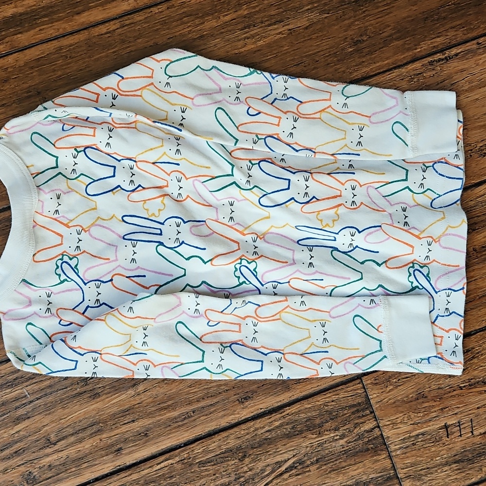 Hanna Andersson Cream Long-Sleeve Tee with Rainbow Bunny Print Size 5 - Picture 4 of 4